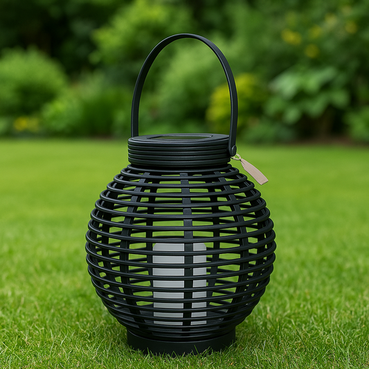 Garten Laterne Rattan-Optik 43,5 x Ø 38 cm Anthrazit Solarbetrieben Dekolicht